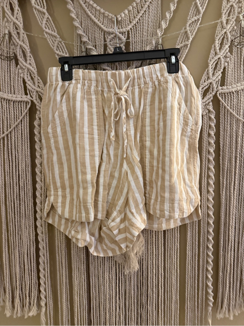 Universal Thread Cream & Tan Striped Linen Shorts